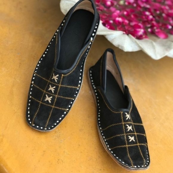 Artisan Crafted Black Suede Mens shoes from India main image 4